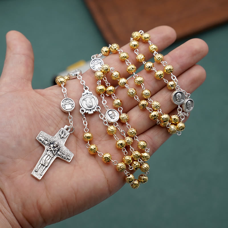 Handmade Alloy Gold Prayer Beads with Jesus Shepherd Crucifix Rosary