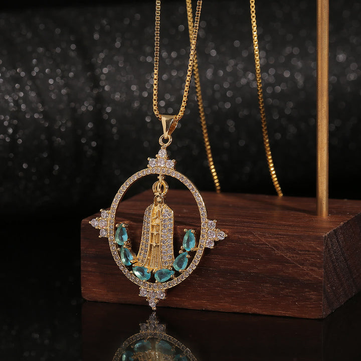 Modern Style Our Lady of Fatima Inlaided Devine Blessing Necklace