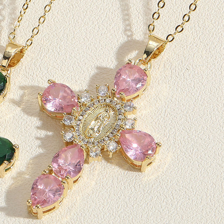 Modern Style Our Lady of Guadalupe Cross Zircon Pendants Necklace