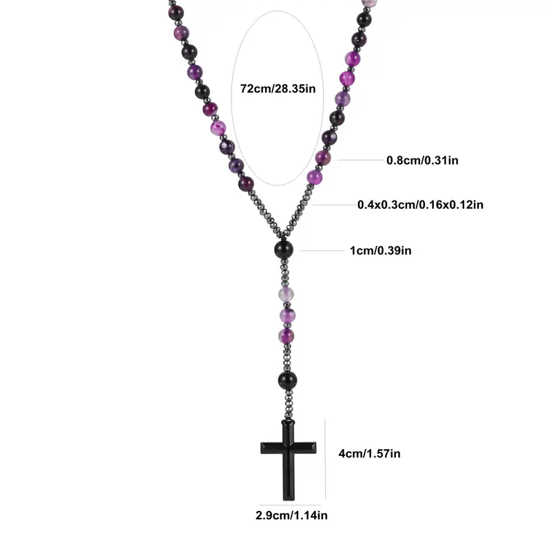Purple Agate Natural Stone Cross Rosary