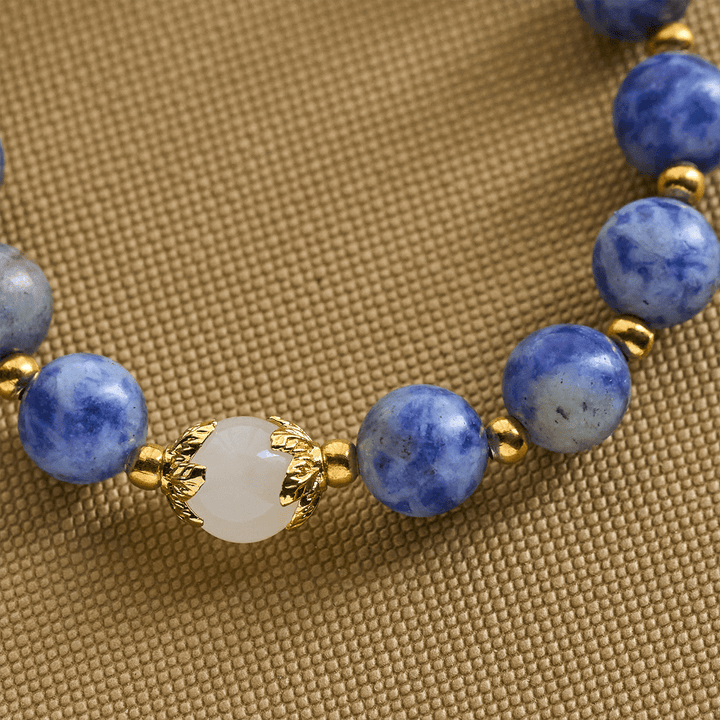 Serene Textured Blue Stone Bracelet with Blue Enamel Crucifix