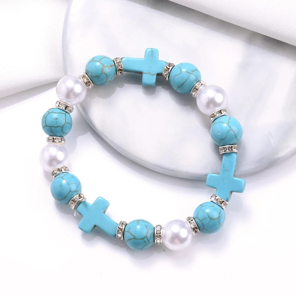 Pearl & Turquoise Cross Healing Energy Bracelet