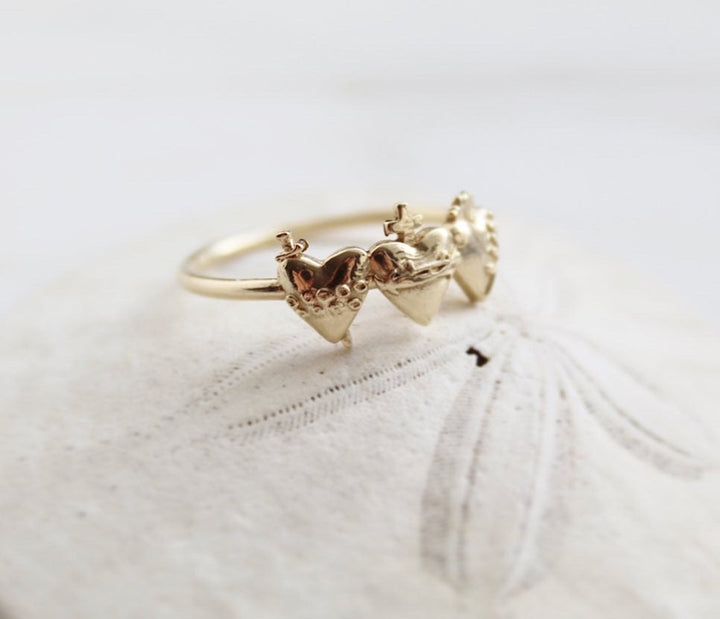 Sacred Hearts of the Holy Family Ring in 18k Gold Plated