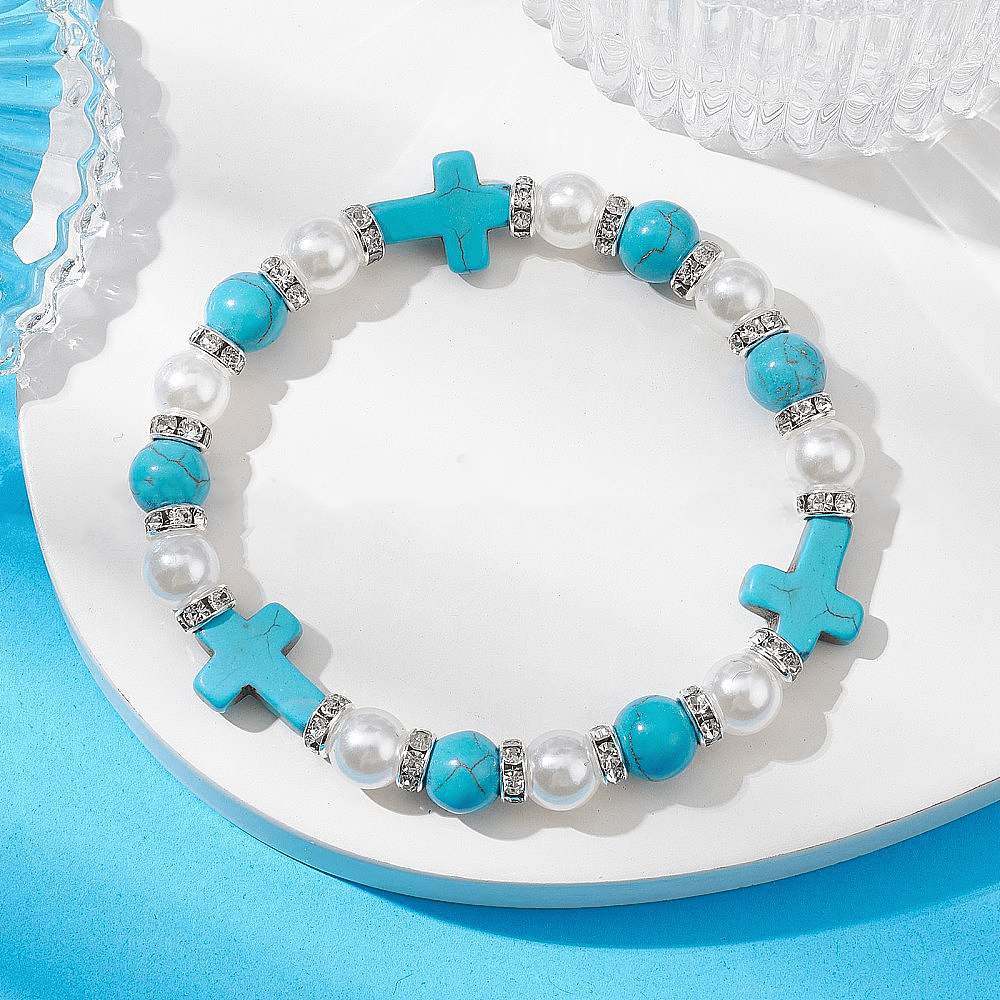 Pearl & Turquoise Cross Healing Energy Bracelet