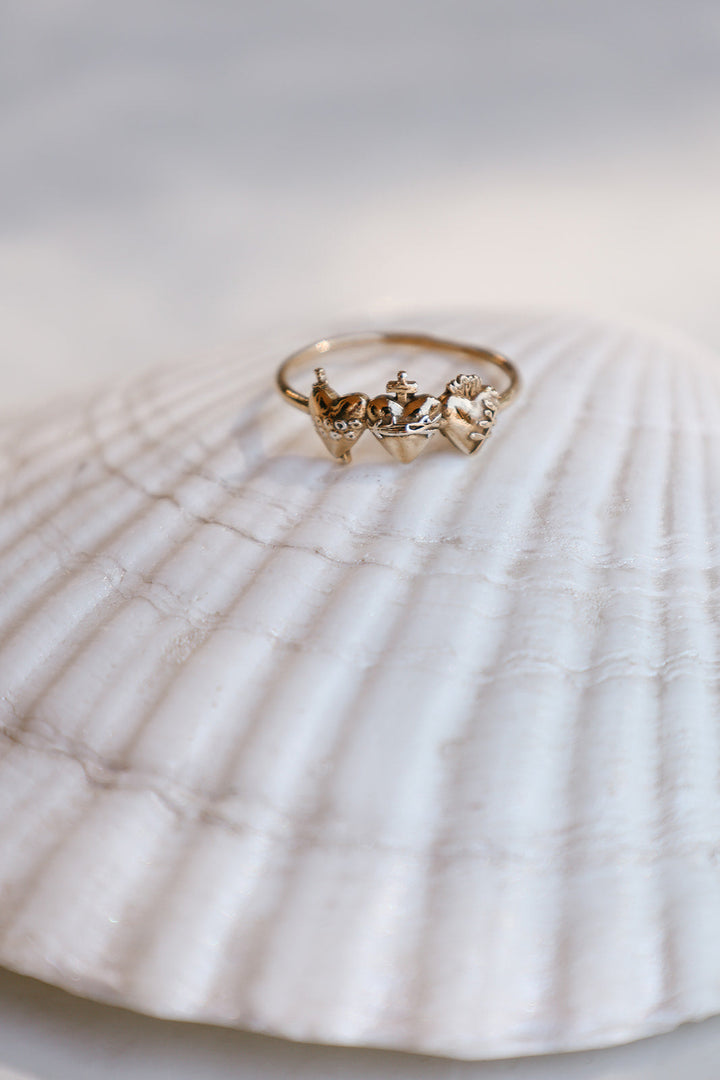 Sacred Hearts of the Holy Family Ring in 18k Gold Plated