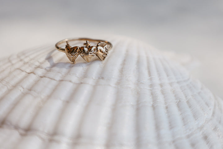 Sacred Hearts of the Holy Family Ring in 18k Gold Plated