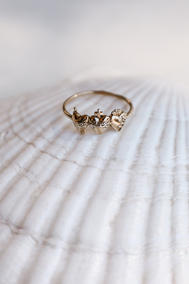 Sacred Hearts of the Holy Family Ring in 18k Gold Plated