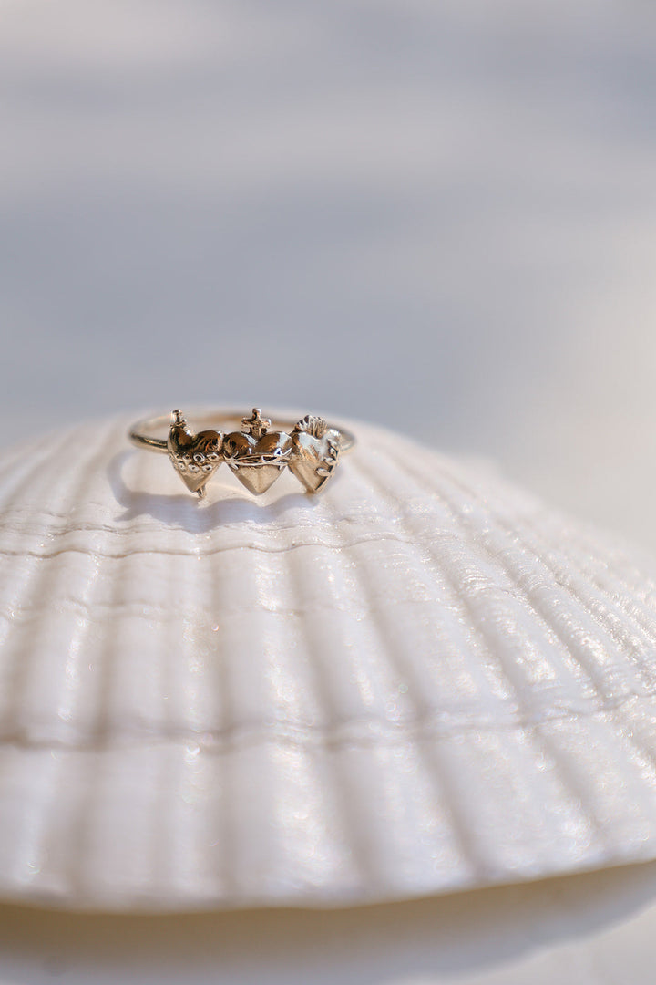Sacred Hearts of the Holy Family Ring in 18k Gold Plated