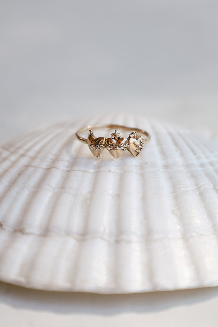 Sacred Hearts of the Holy Family Ring in 18k Gold Plated