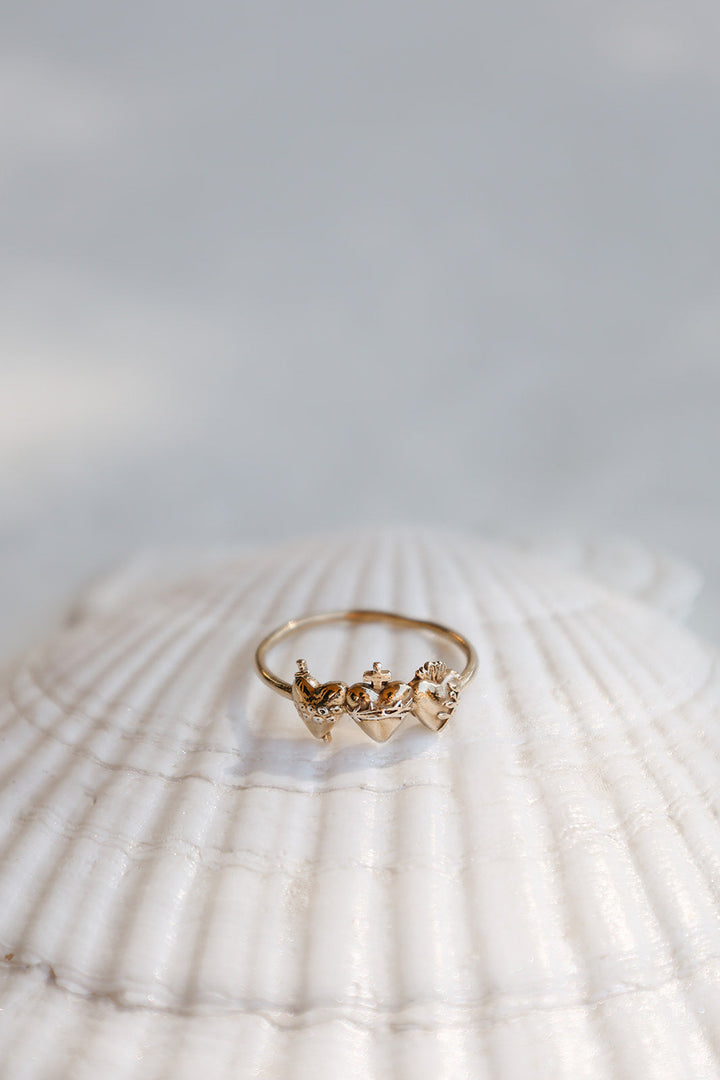 Sacred Hearts of the Holy Family Ring in 18k Gold Plated
