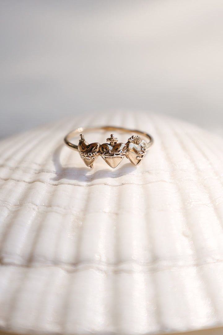 Sacred Hearts of the Holy Family Ring in 18k Gold Plated