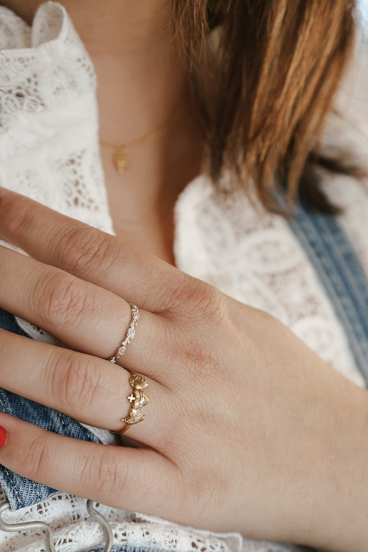Sacred Hearts of the Holy Family Ring in 18k Gold Plated