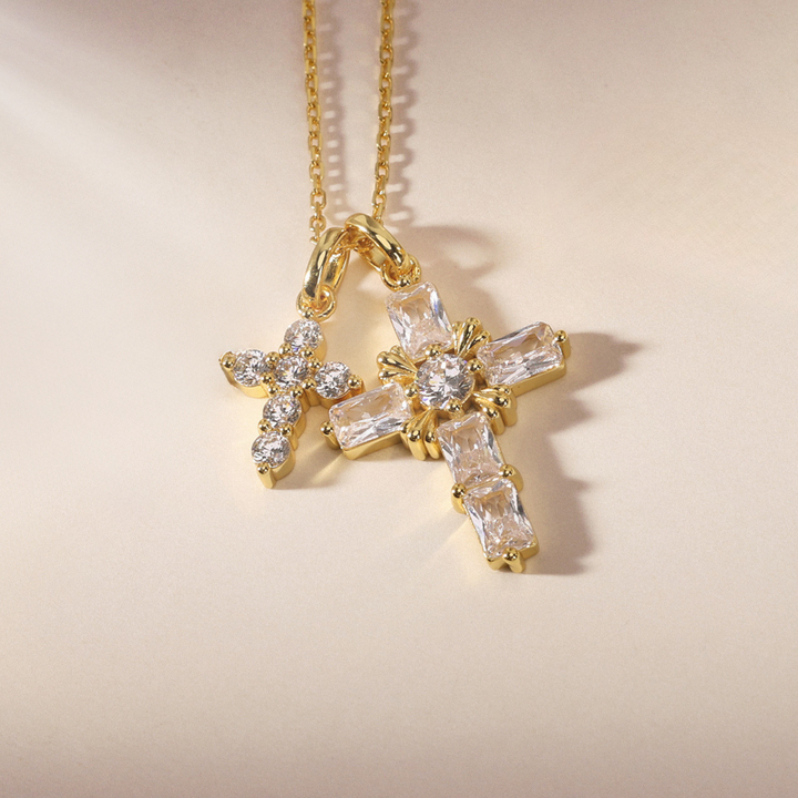 Byzantine Double Crosses Pendant Necklace