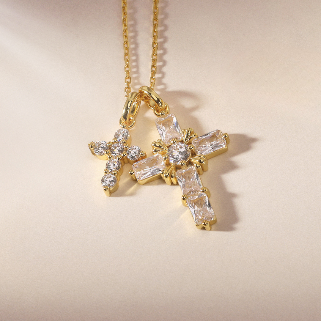 Byzantine Double Crosses Pendant Necklace