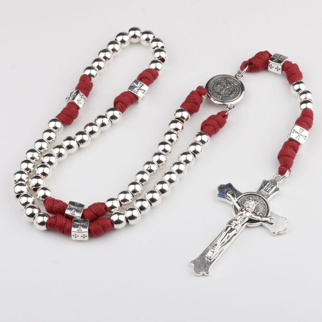 Miraculous Medal & Crucifix, Round Black Gallstone Nylon Cord Rosary