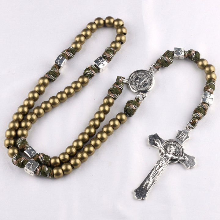 Miraculous Medal & Crucifix, Round Black Gallstone Nylon Cord Rosary