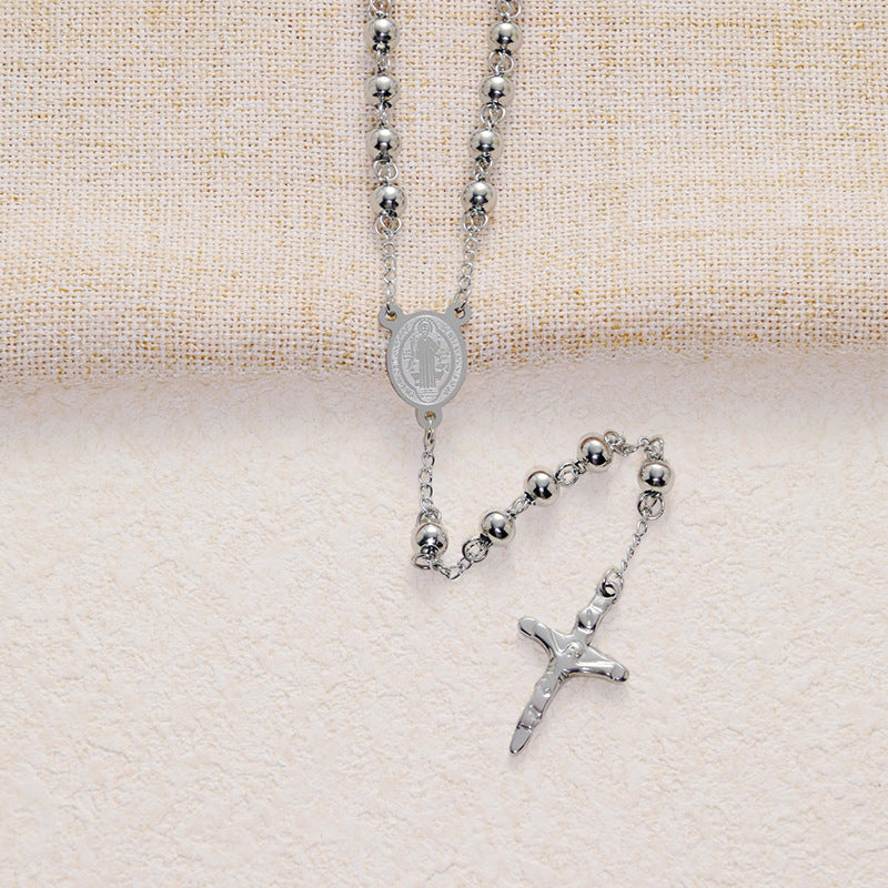Stainless Steel Black Beaded Rosary