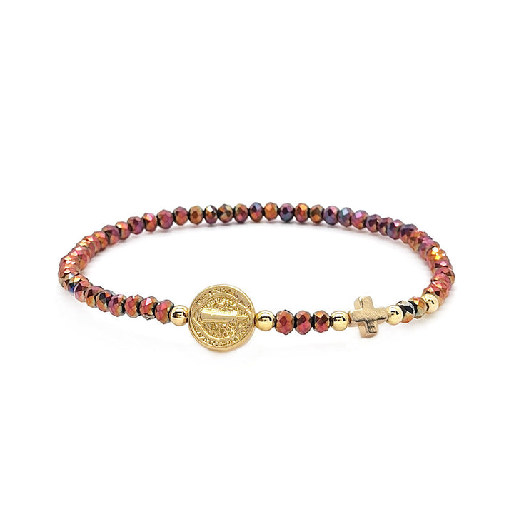 Handmade Earth Tone Rosary Bracelet with Cross & St. Benedict Charm