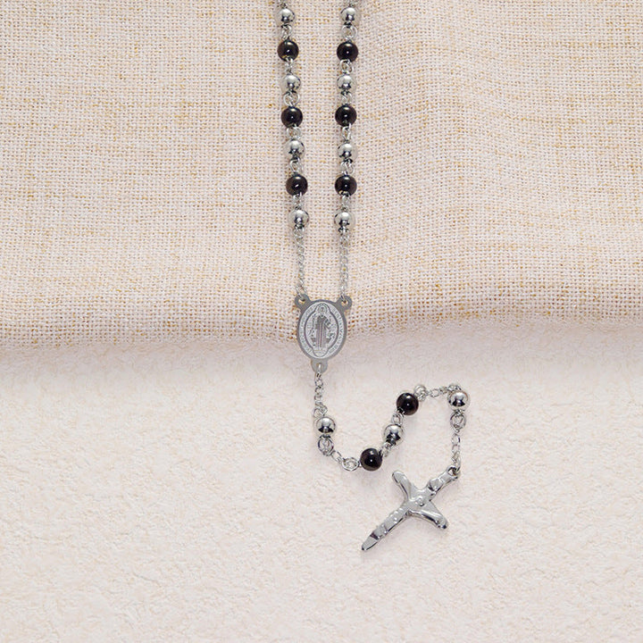 Stainless Steel Black Beaded Rosary