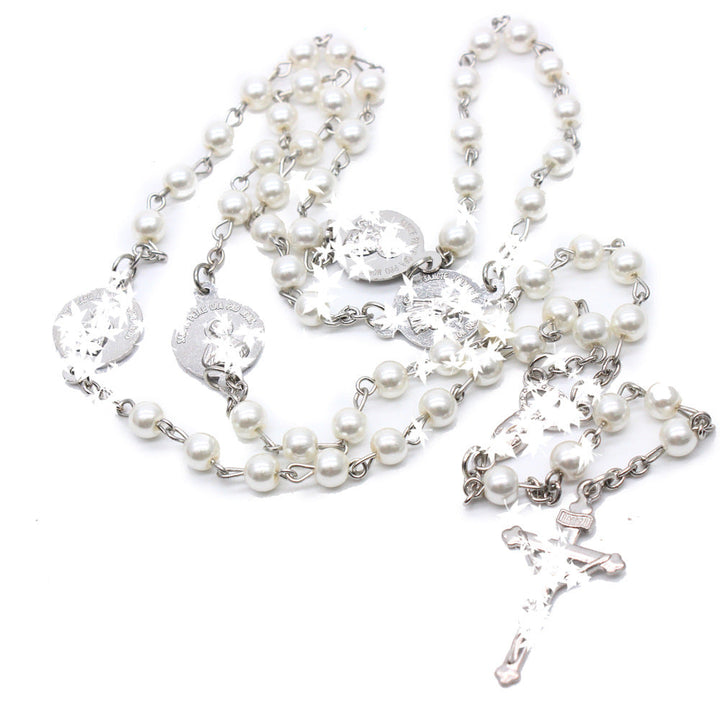 Crucifix & Our Lady, 8mm Pearl Prayer Beads Rosary (3 Colors)
