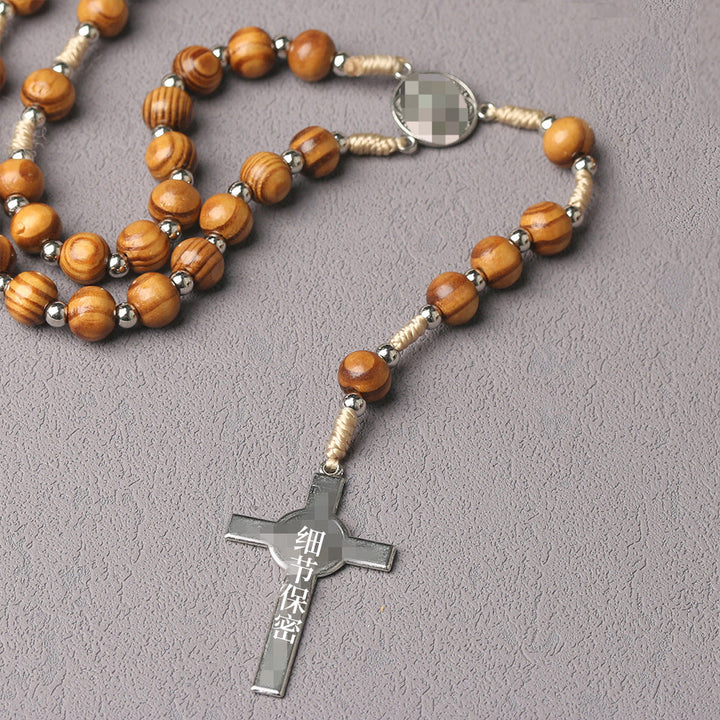 St. Benedict Medal & Crucifix, Brown Tiger's Eye Alloy Chain Rosary