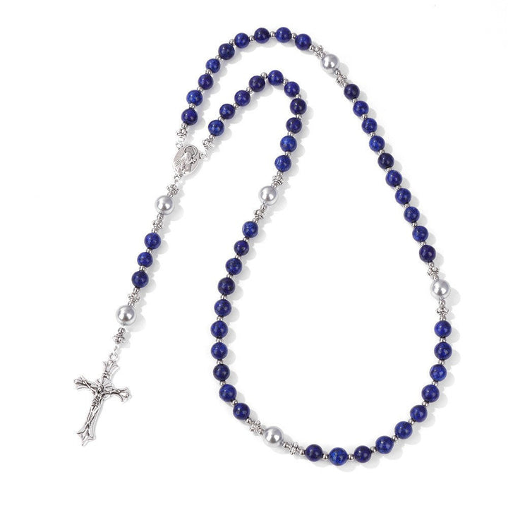 Handmade St. Therese of Lisieux Medal & Crucifix, Lapis Lazuli & Map Stone Rosary