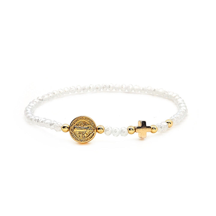 Handmade Earth Tone Rosary Bracelet with Cross & St. Benedict Charm