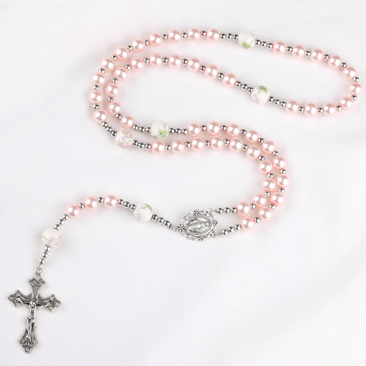 Miraculous Medal & Crucifix, Purple Pearl & Crystal Handmade Rosary