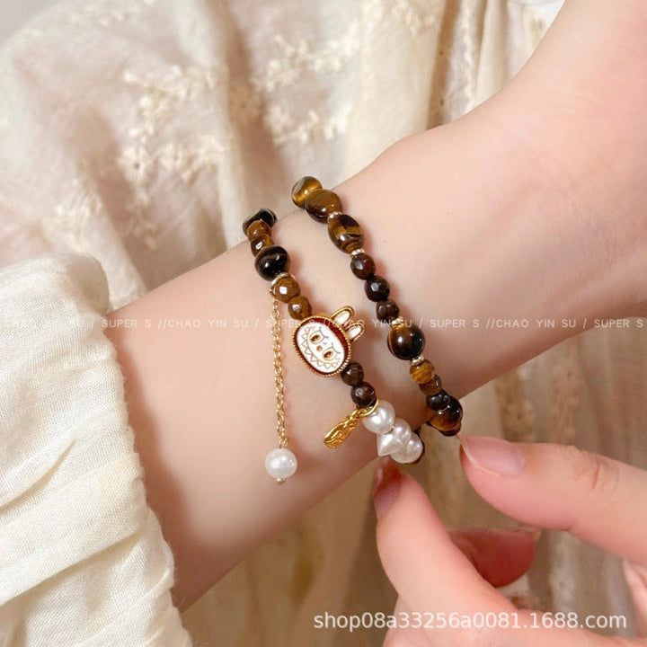 Handmade Tiger's Eye Stone Elastic Rosary Bracelet