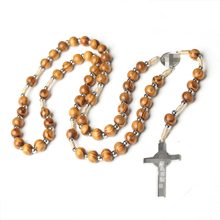 St. Benedict Medal & Crucifix, Brown Tiger's Eye Alloy Chain Rosary