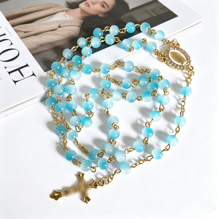 Rose Red Agate Bead Rosary Bracelet
