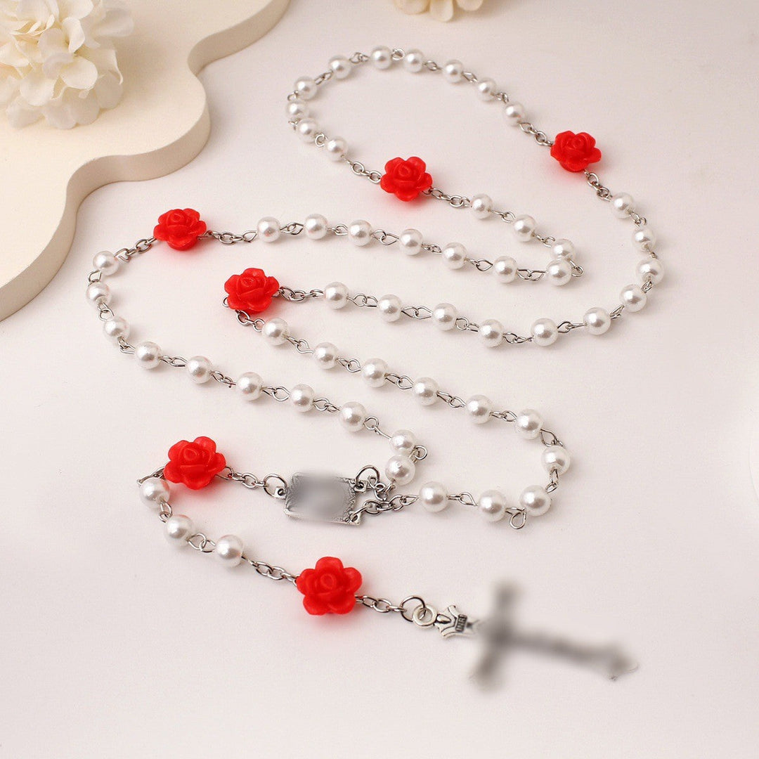 Handmade Purple Pearl & Flower Divine Mercy Rosary