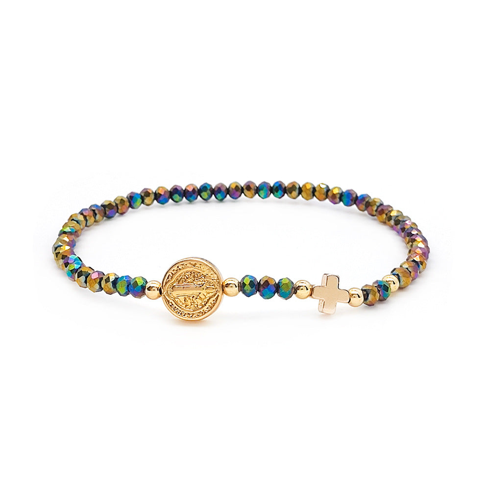 Handmade Earth Tone Rosary Bracelet with Cross & St. Benedict Charm