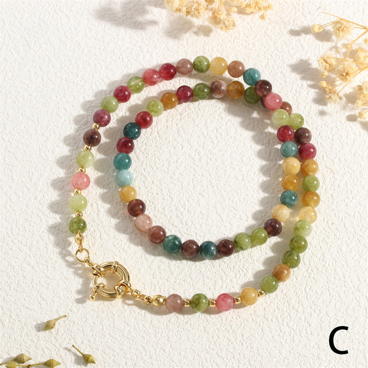 Colorful Tourmaline Beads Rosary with Square Divine Mercy & Golden Crucifix