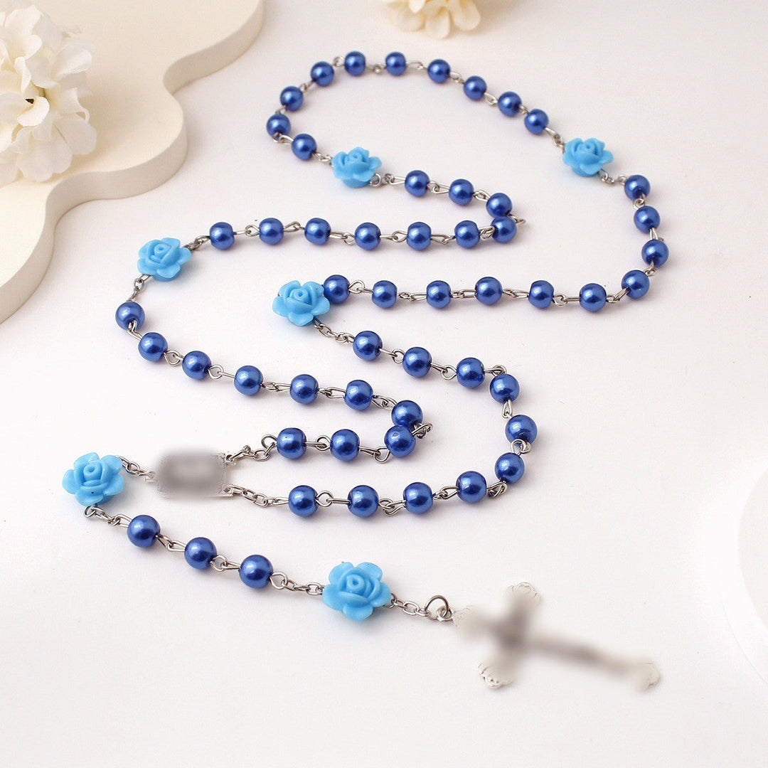 Handmade Purple Pearl & Flower Divine Mercy Rosary