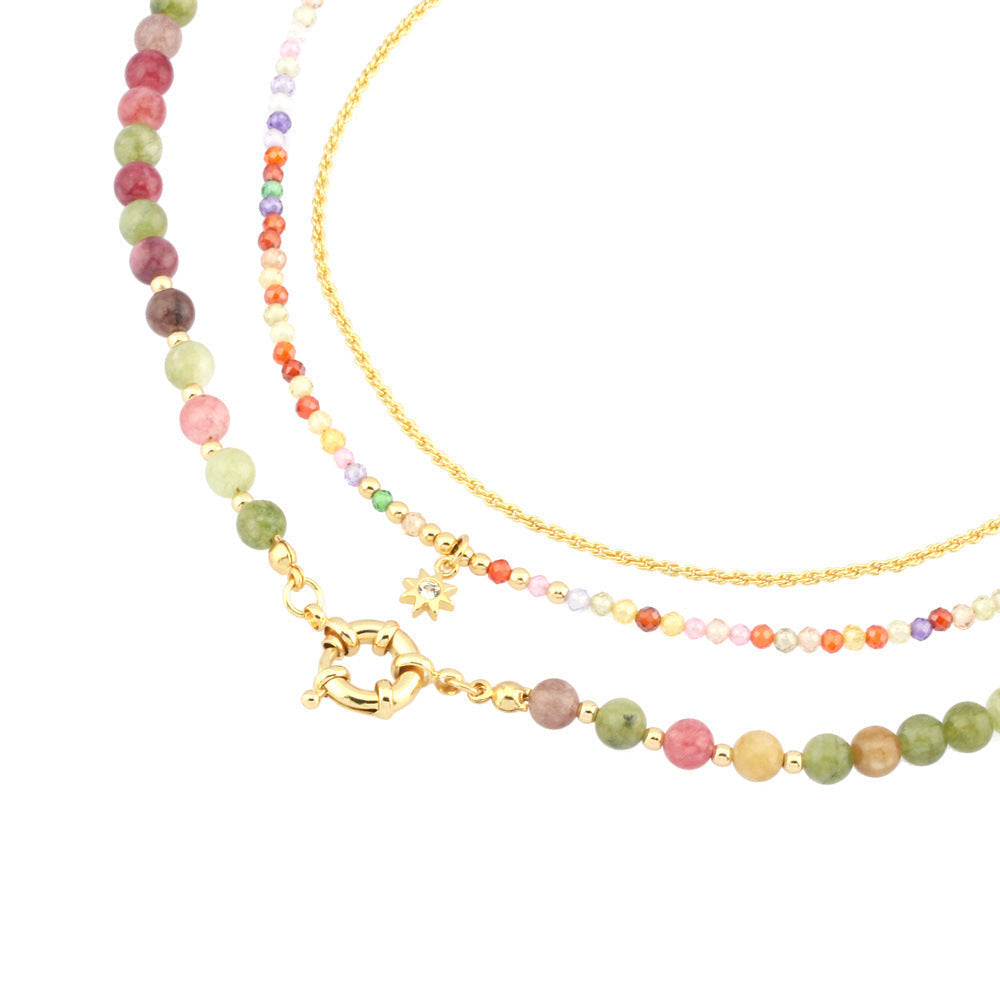 Colorful Tourmaline Beads Rosary with Square Divine Mercy & Golden Crucifix