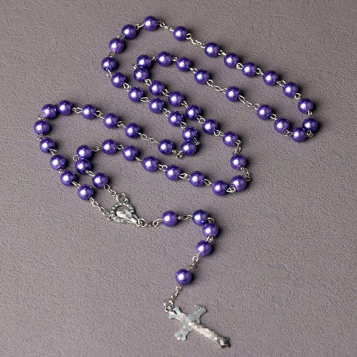 Royal Blue Pearl Beads Rosary with Holy Mother Medal & Crucifix
