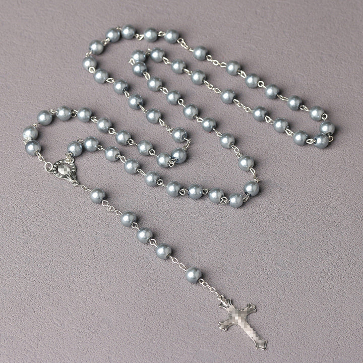 Royal Blue Pearl Beads Rosary with Holy Mother Medal & Crucifix