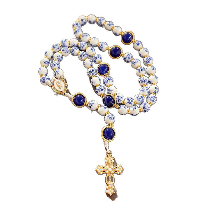 Divine Serenity Handmade Floral Rosary, Our Lady of Guadalupe & Crucifix, Ceramic & Jade
