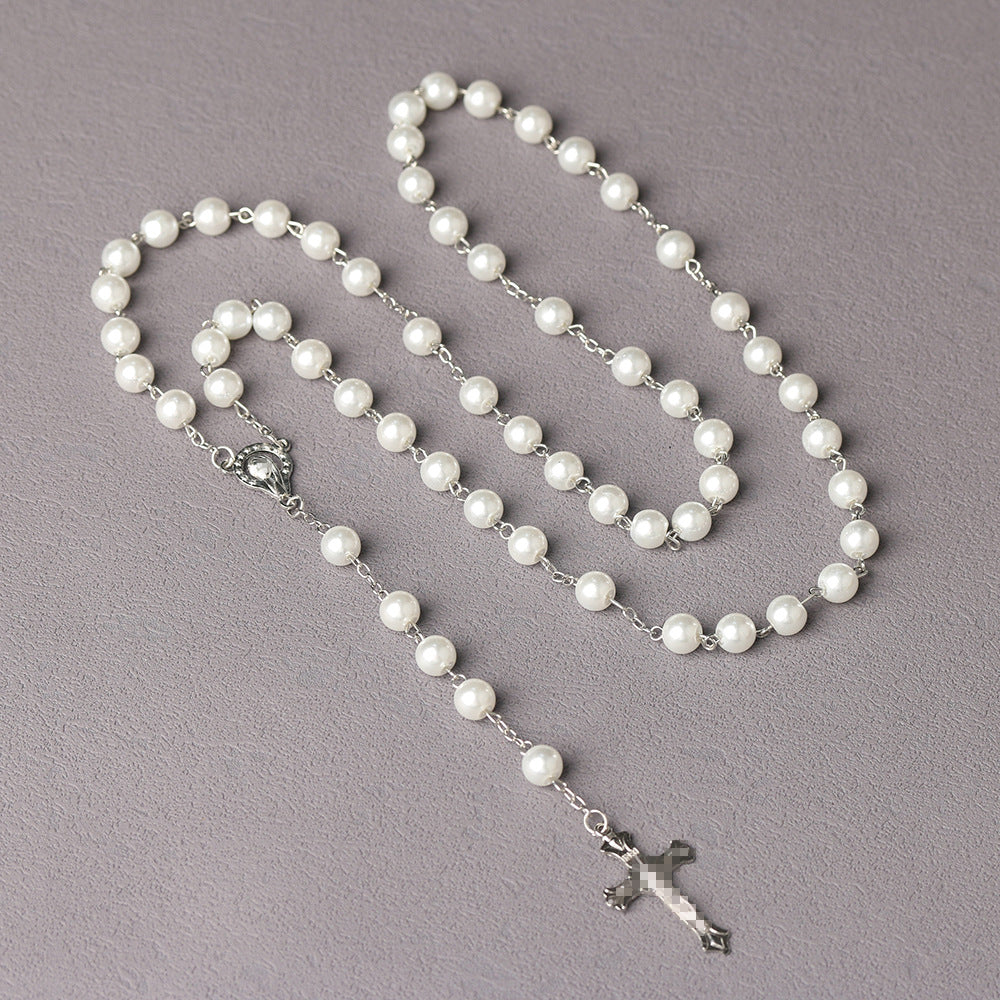Royal Blue Pearl Beads Rosary with Holy Mother Medal & Crucifix