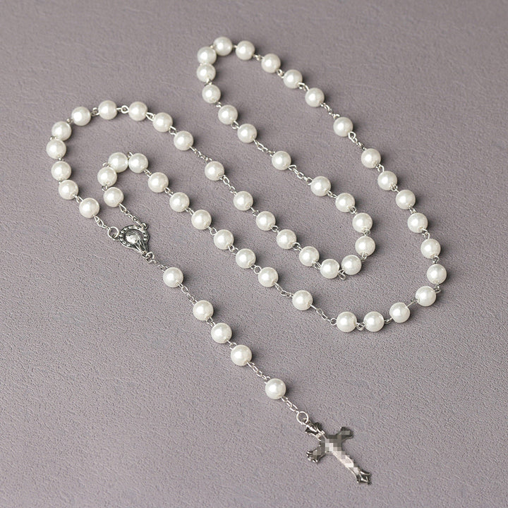 Royal Blue Pearl Beads Rosary with Holy Mother Medal & Crucifix