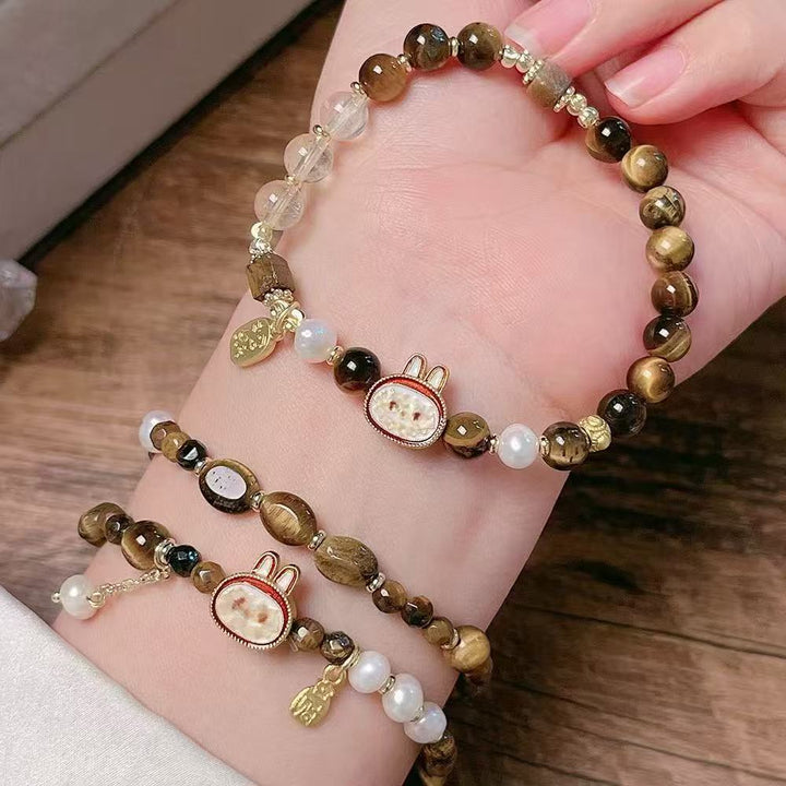 Handmade Tiger's Eye Stone Elastic Rosary Bracelet