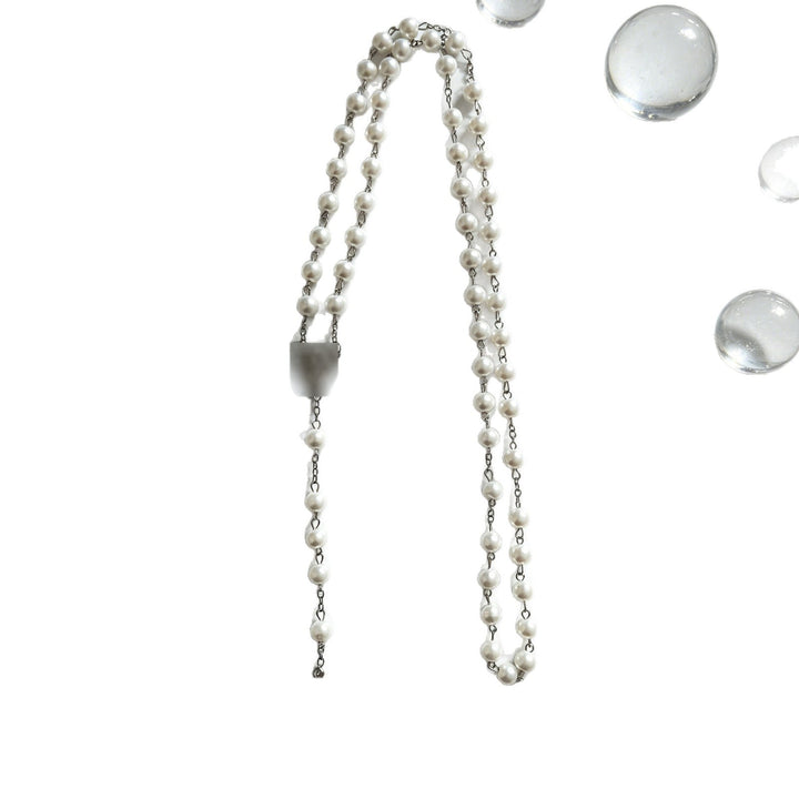 Miraculous Medal & Crucifix, White Pearl Ball Prayer Beads Rosary