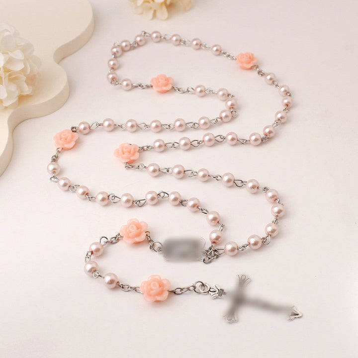 Handmade Purple Pearl & Flower Divine Mercy Rosary