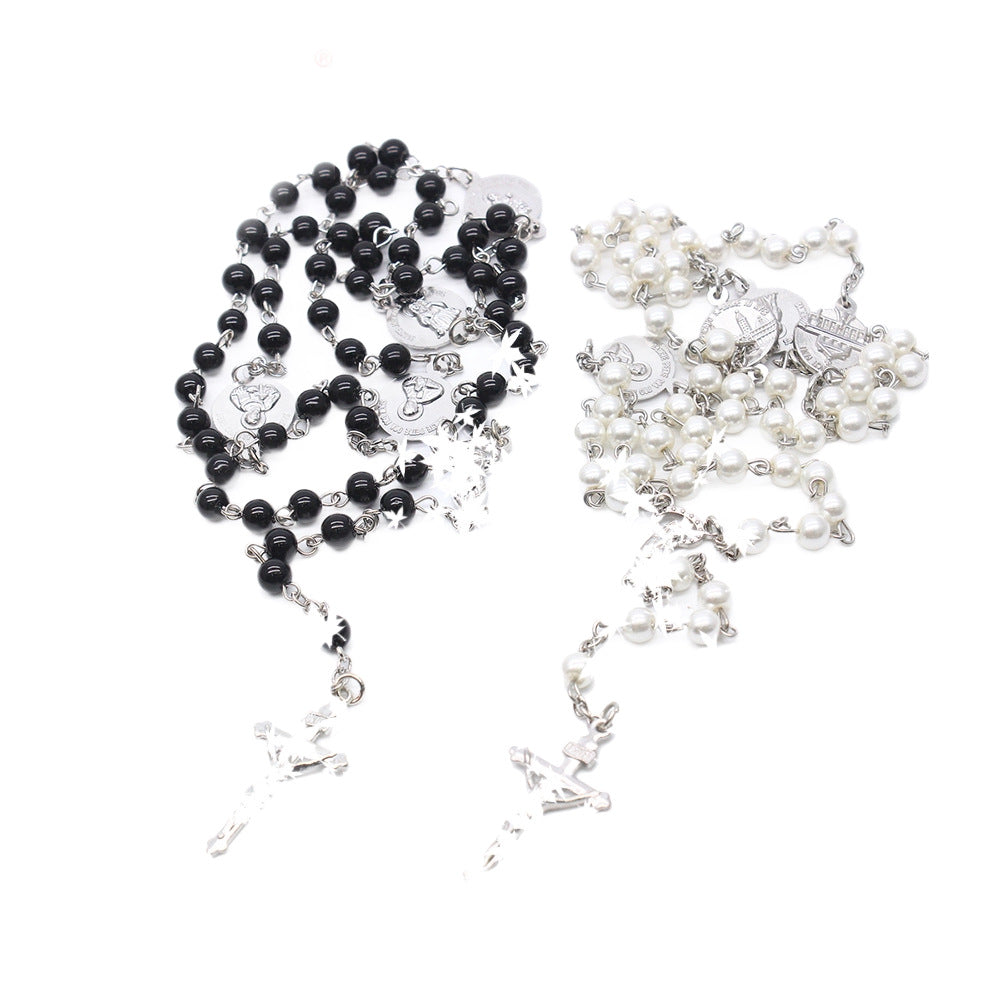Crucifix & Our Lady, 8mm Pearl Prayer Beads Rosary (3 Colors)
