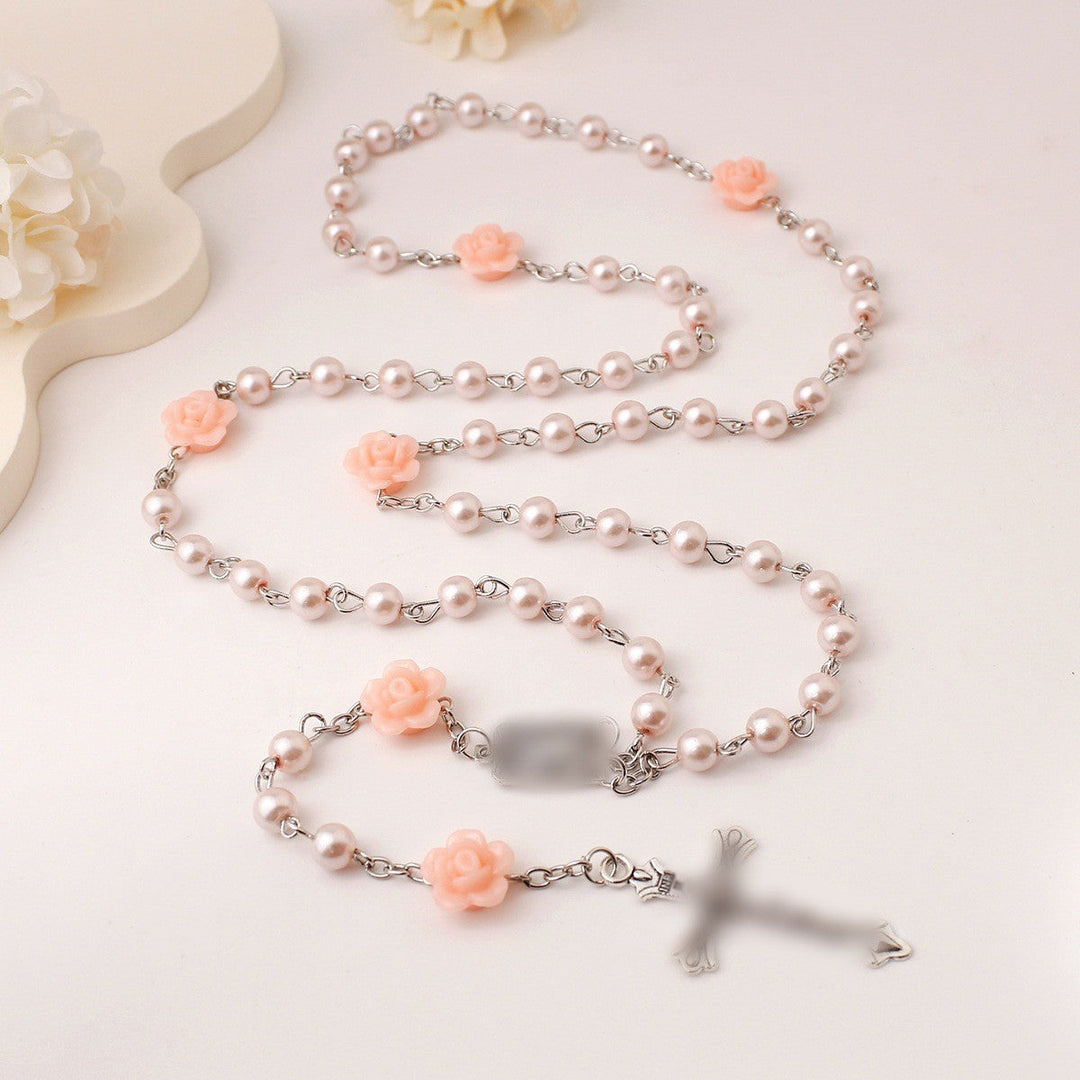 Handmade Purple Pearl & Flower Divine Mercy Rosary