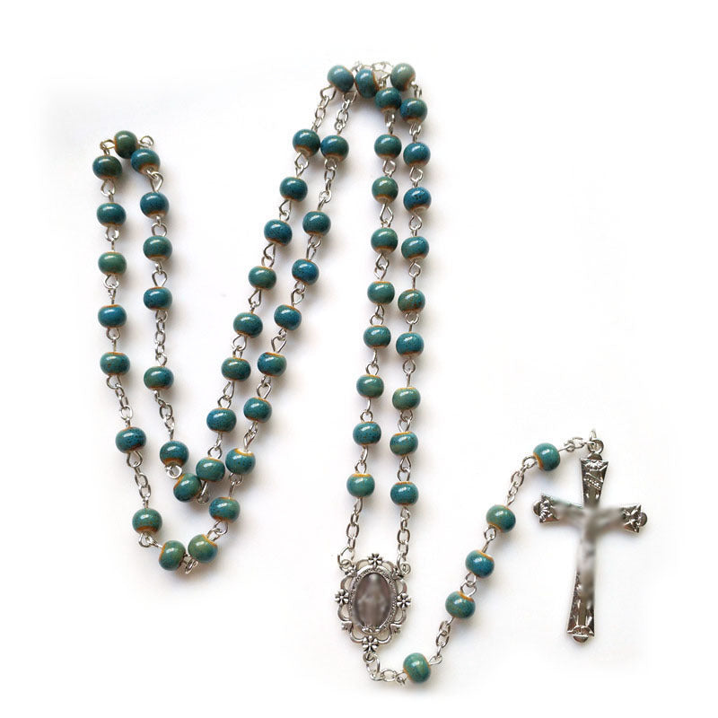 Handcrafted Turquoise Rosary with Miraculous Medal & Amber Beads
