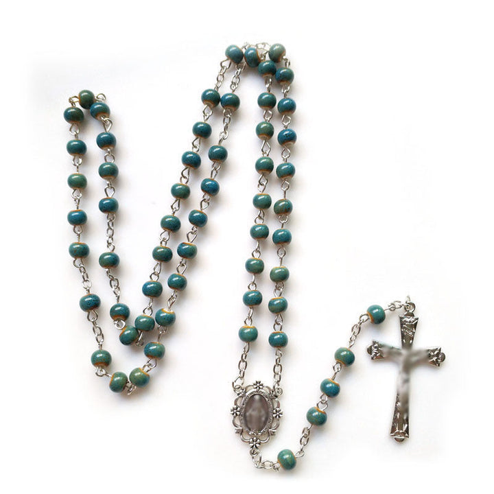 Handcrafted Turquoise Rosary with Miraculous Medal & Amber Beads