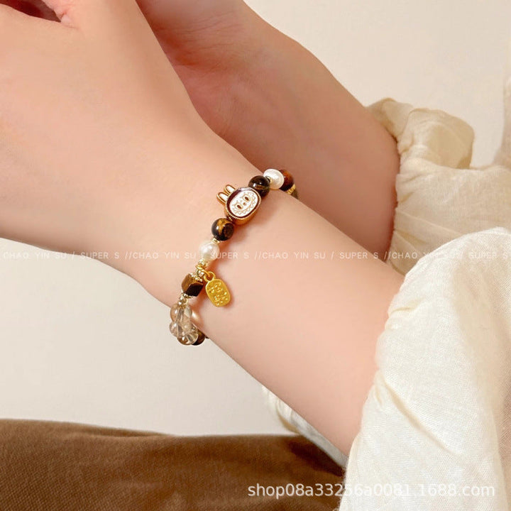 Handmade Tiger's Eye Stone Elastic Rosary Bracelet