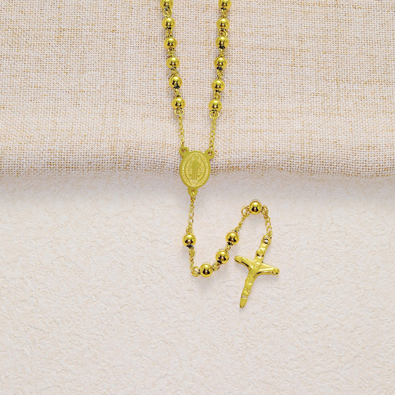 Stainless Steel Black Beaded Rosary